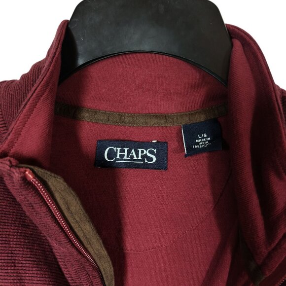 Chaps Quarter 1/4 Zip Sweatshirt Men's Large Dark Red Burgundy Long Sleeve - Picture 6 of 7